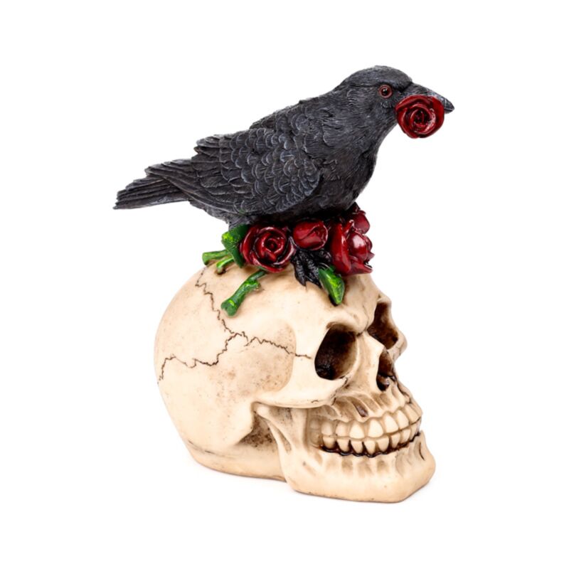 Skull With Raven & Red Roses