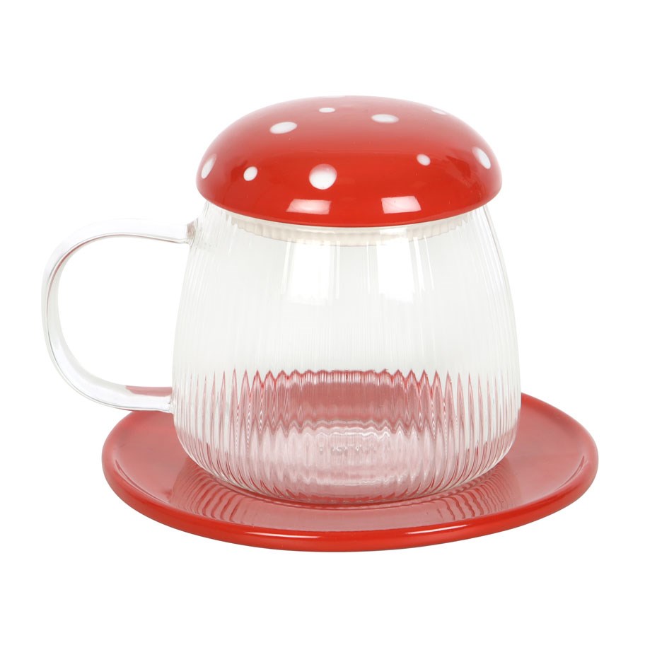 Toadstool Mushroom Glass Mug and Saucer