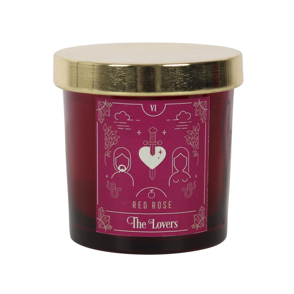 The Lovers Tarot Red Rose Fragranced Scented Candle In Glass Jar