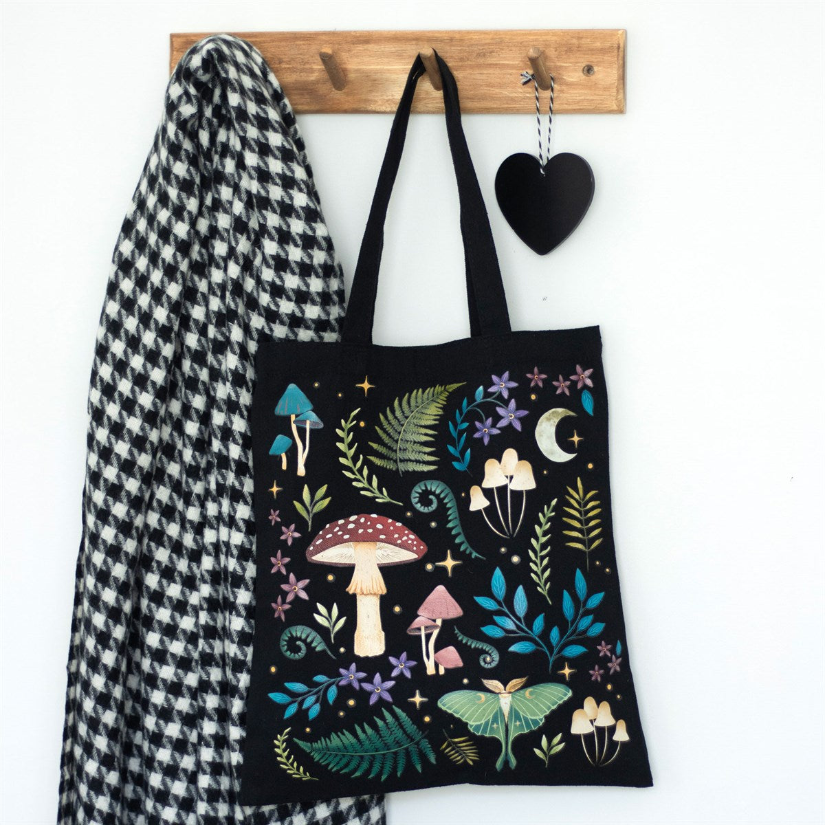 Dark Forest Mushroom & Moth Tote Bag