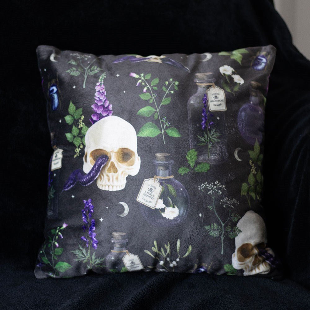 35cm Square Venom & Vines Print Cushion - Cushion - The Dark Rose Emporium