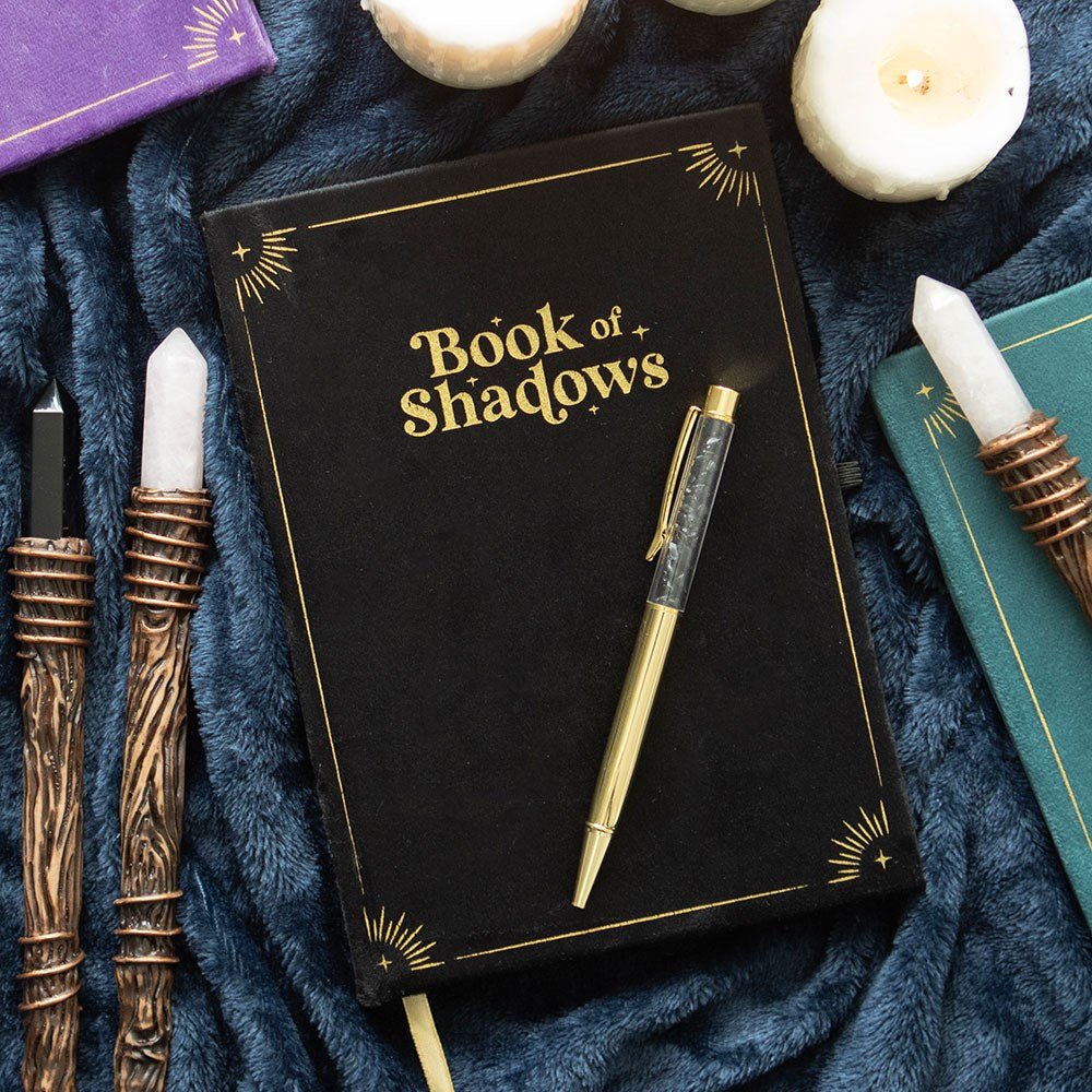 Book of Shadows Journal with Black Obsidian Crystal Pen - Notepad - The Dark Rose Emporium