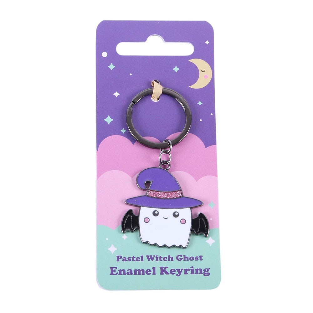 Candy Cauldron Ghost with Witch Hat Glitter Enamel Keyring